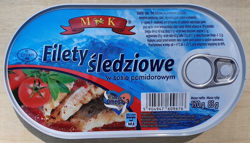 Filety śledziowe w sosie pomidorowym 170g